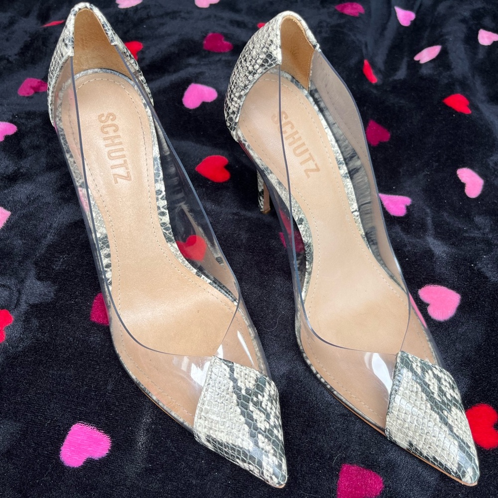 Schutz Snake & Clear Stiletto Heels Size 7